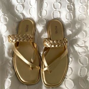 Alba Metallic Leather Braided Thong Slide Sandals